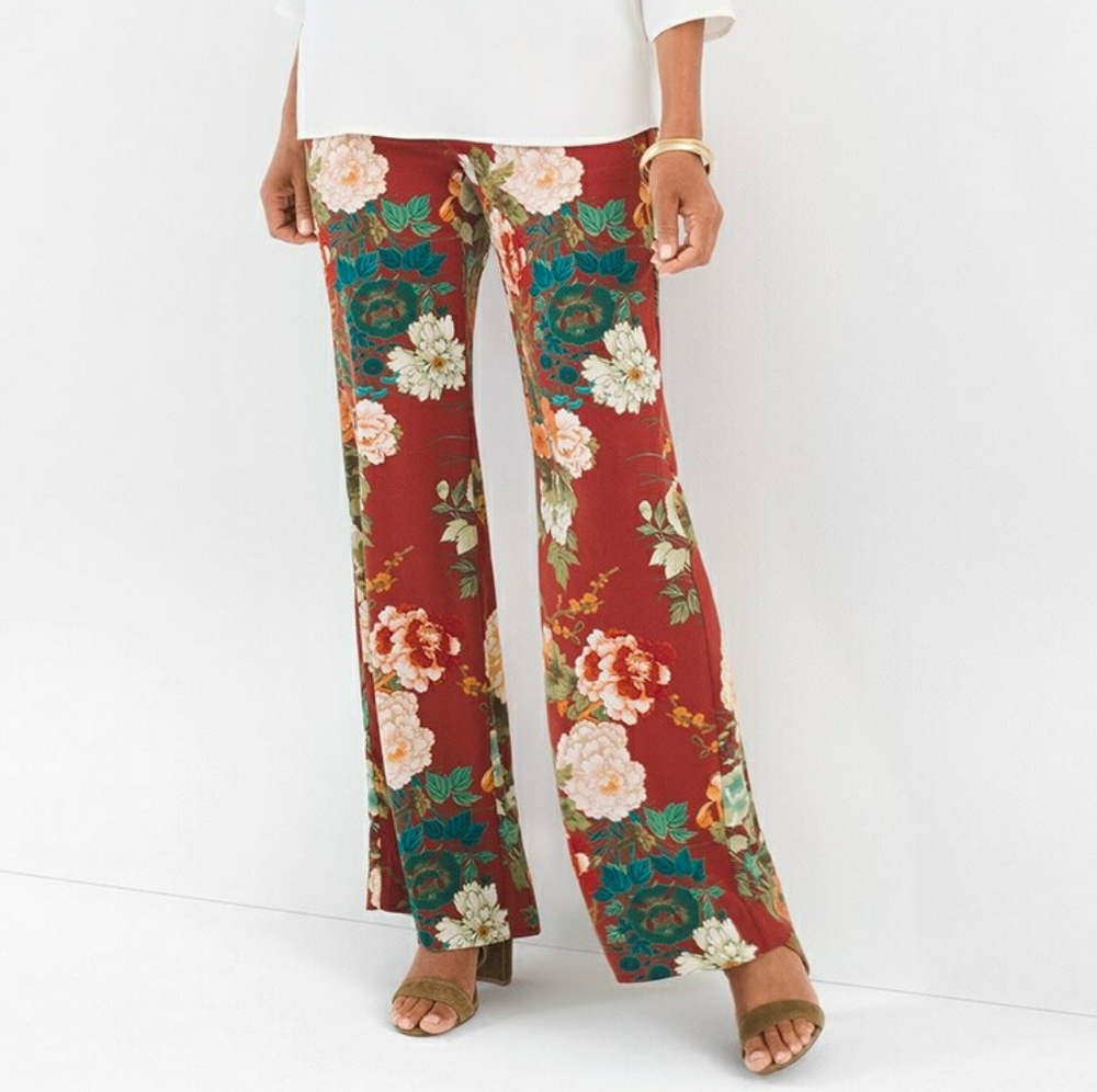 Chico's Eastern Bouquet size 16 floral palazzo wide leg casual vacation travel
